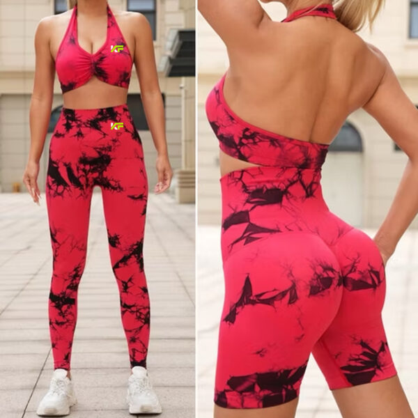 3PCS Stylish Tie Dye Printed Gym Outfits