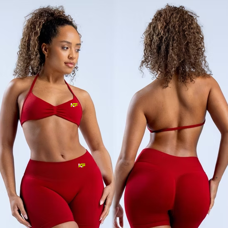 Backless Halter Neck Sports Bra + Running Shorts