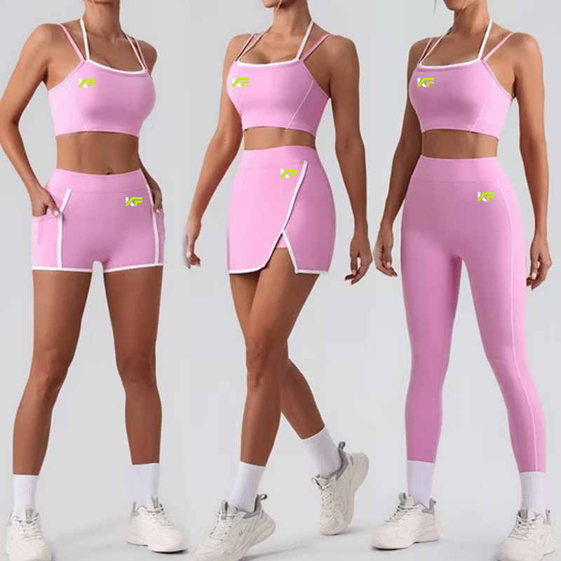 4PCS Workout Sets Gym Tennis Wear for Women, Tank Top Matching High Waist Booty Lifting Shorts + Yoga Leggings + Active Skirts Outfits